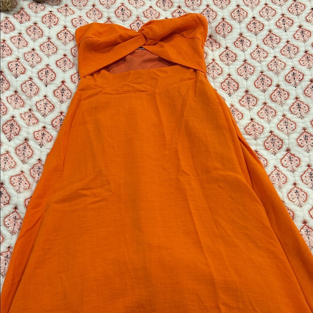 Showpo Orange Strapless Dress with knotted top